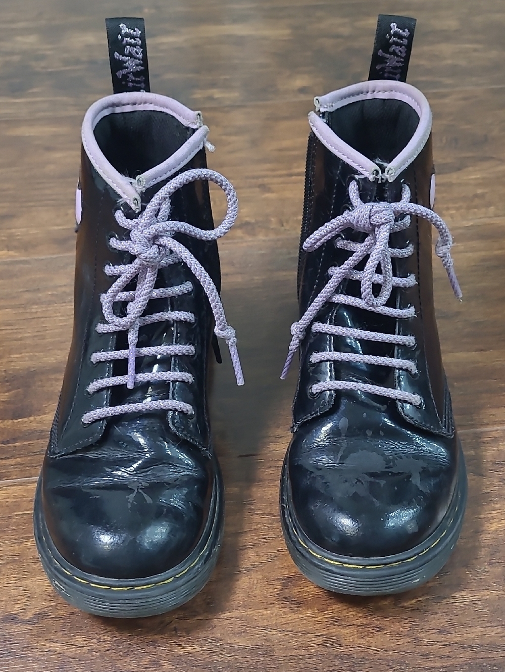 Dr. Martin Black Patent Leather Lace-Up Boots with Lilac Trim Size 3